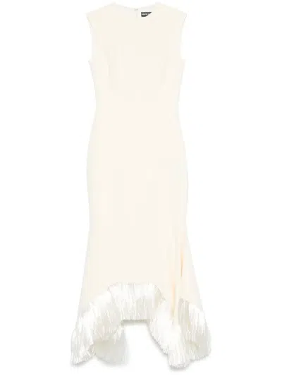 David Koma Raffia Fringe-trim Maxi Dress In Neutrals