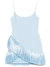 David Koma Raffia Fringe Hem Detail Mini Dress In Blue