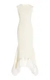 David Koma Raffia Fringe And Flounce Hem Midi Dress In Ivory