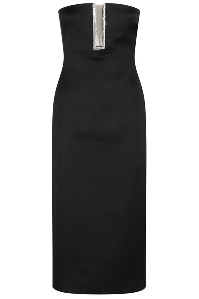 David Koma Rectangle Crystal Embroidery Detail Midi Dress In Black