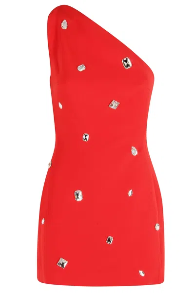 David Koma One-shoulder Crystal-embellished Mini Dress In Red