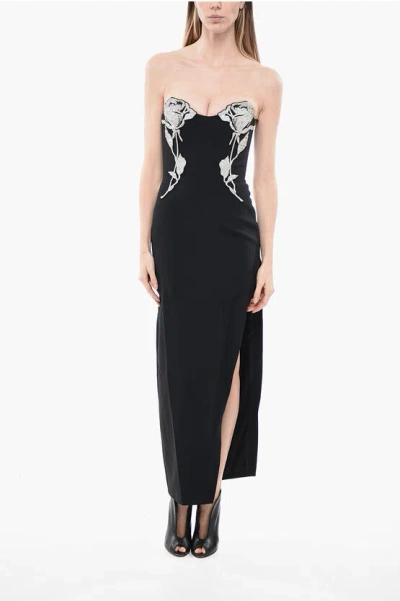 David Koma Rhinestone Embellished Strapless Midi Dress With Maxi Side S In Black