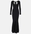 David Koma Open Back Satin Bow Detail Rib Knit Gown In Black