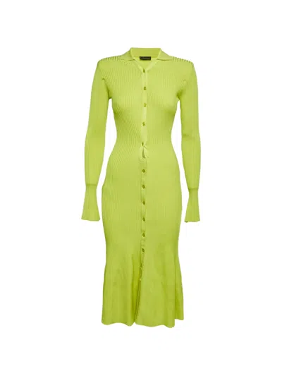 Pre-owned David Koma Rib-knit Cut-out Midi Dress In Green