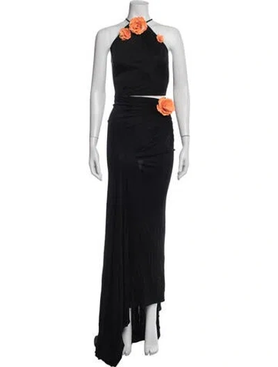 Pre-owned David Koma Rose Payette Embr Long Skirt W/ Tags In Black