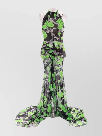 David Koma Rose-print Mesh Maxi Dress In Green