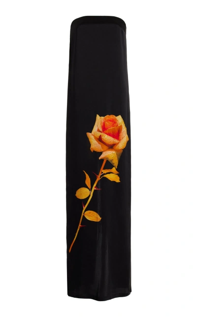 David Koma Rose-printed Silk Maxi Dress In Black