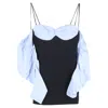 David Koma Ruched Layered Mini Dress In Blue And Black Cotton In Blue