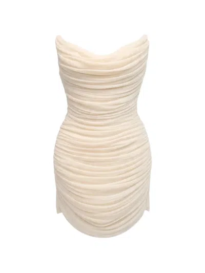 David Koma Ruched Strapless Mini Dress In Neutrals
