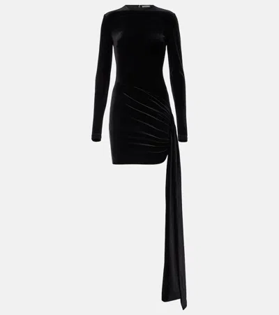 David Koma Ruched Velvet Minidress In Black