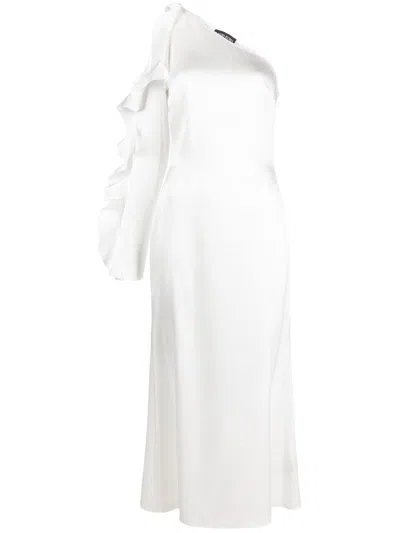 DAVID KOMA DAVID KOMA RUFFLE DETAIL ONE SHOULDER MIDI DRESS