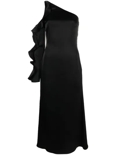 DAVID KOMA DAVID KOMA RUFFLE DETAIL ONE SHOULDER MIDI DRESS