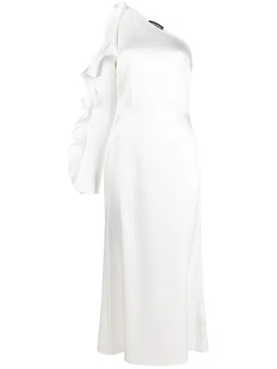 DAVID KOMA DAVID KOMA RUFFLE DETAIL ONE SHOULDER MIDI DRESS