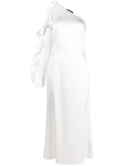 David Koma Ruffle Detail One Shoulder Midi Dress In White