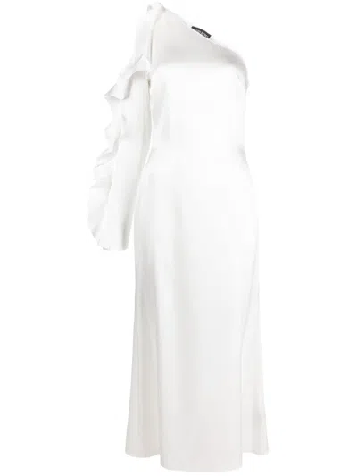 DAVID KOMA RUFFLE DETAIL ONE SHOULDER MIDI DRESS