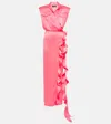 David Koma Ruffle Satin Wrap Gown In Neon Pink