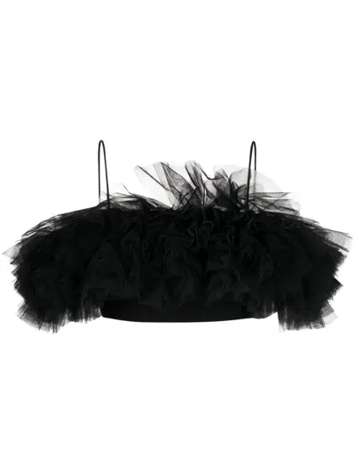David Koma Ruffle Sleeveless Crop Top In Black
