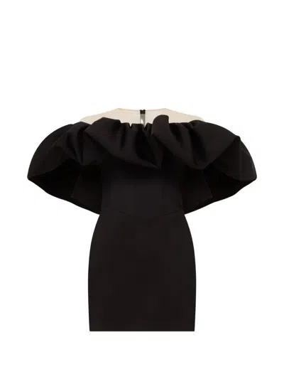 David Koma Ruffled Panelled Mini Dress In Black