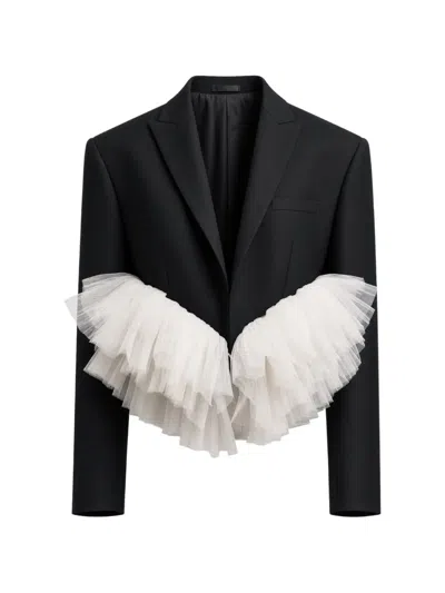 David Koma Ruffled Tailored Blazer In Black