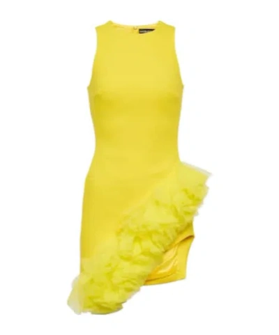 David Koma Ruffled Virgin Wool Crepe Minidress In Yellow