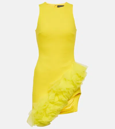 David Koma Ruffled Virgin Wool Crêpe Minidress In Yellow