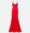 David Koma Satin And Tulle Gown In Red