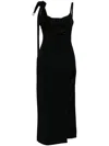 David Koma Satin Bow Detail Open Leg Midi Dress In Black