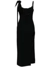 David Koma Satin Bow Detail Open Leg Midi Dress In Black