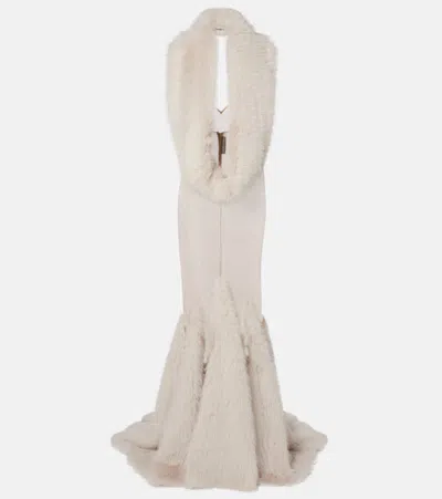David Koma Scarf-detail Sequined Gown In Neutral