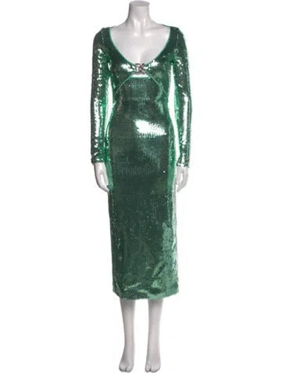 Pre-owned David Koma Scoop Neck Long Dress In Green