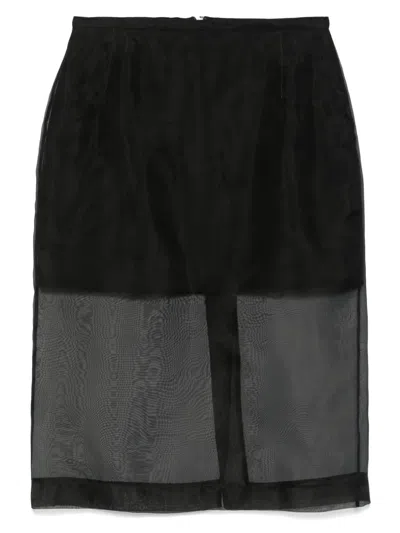 David Koma Semi-sheer Midi Skirt In Black