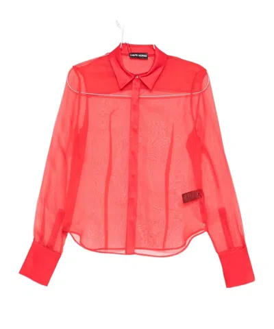 David Koma Semi-sheer Panelled Shirt In Red