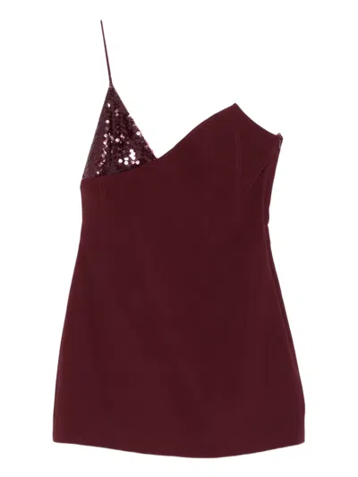 David Koma Sequin Asymmetric Mini Dress In Burgundy