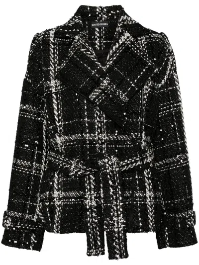 David Koma Sequin-embellished Tweed Jacket In Black