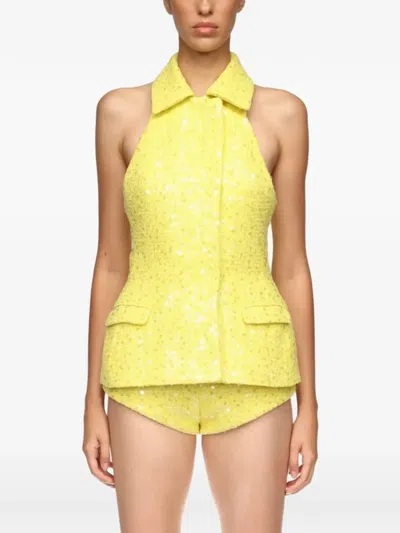 David Koma Sequin-embellishment Tailored Vest Top In Yellow