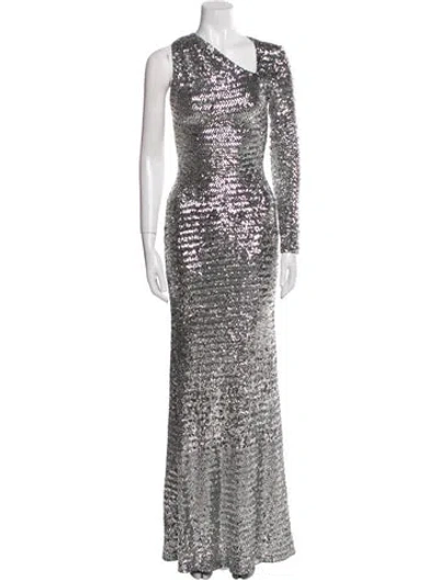 Pre-owned David Koma Sequin Long Dress In Silver