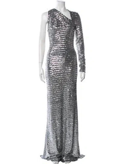 Pre-owned David Koma Sequin Long Dress In Silver