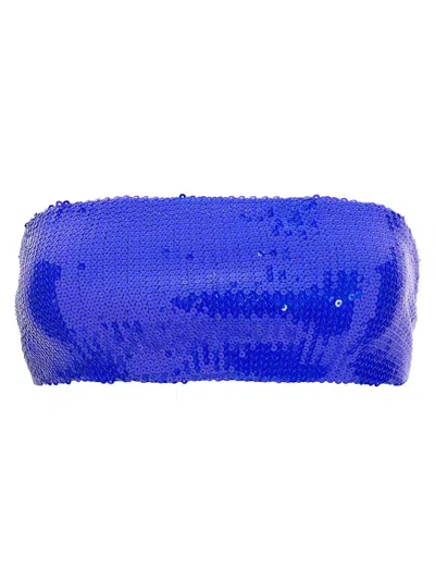 David Koma Blue Embellished Strapless Top