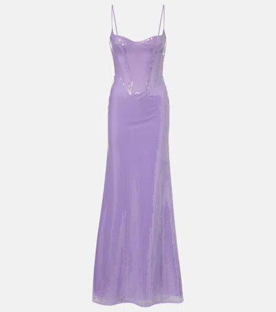 David Koma Sequined Corset Gown In Purple