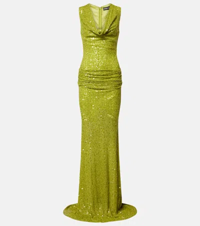 David Koma Sequined Draped Gown In Green