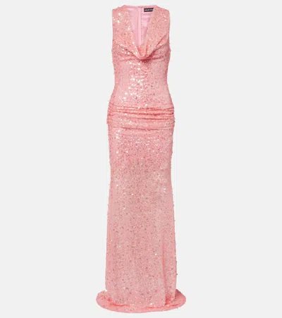 David Koma Sequined Draped Gown In Pink