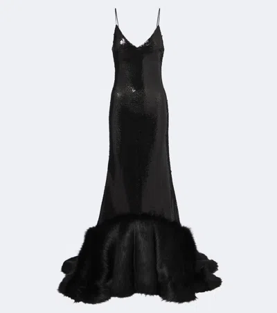 David Koma Sequined Gown In Black