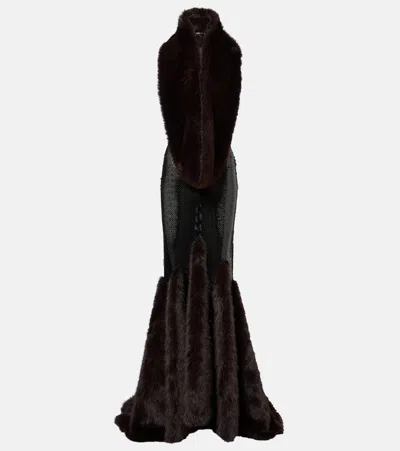 David Koma Sequined Gown In Brown
