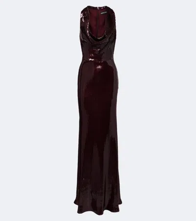 David Koma Sequined Gown In Burgundy