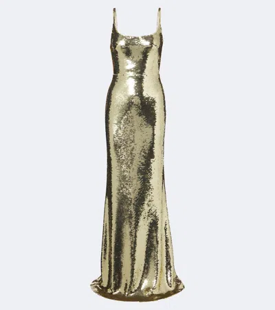 David Koma Sequined Gown In Gold