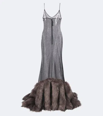 David Koma Sequined Gown In Grey
