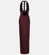 David Koma Sequined Halterneck Wool-blend Gown In Burgundy