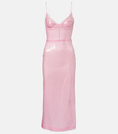 David Koma Sequined Midi Dress In Pink