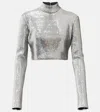 David Koma Sequined Mockneck Crop Top In Silver