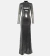 David Koma Sequined Mockneck Gown In Grey